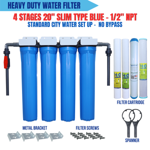 4 Stages 20" Slim Type Standard for City Water Set Up 1/2" NPT