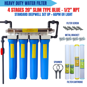 4 Stages 20" Slim Type Standard Deepwell Set Up with 6GPM UV Light