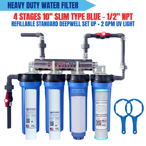 4 Stages 10" Slim Type Refillable Standard Deepwell Set Up 1/2" NPT