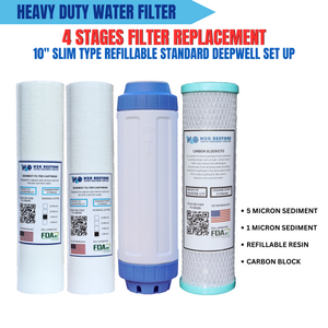 4 Stages 10" Slim Type Refillable Standard Deepwell Filter Replacement Set