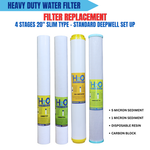 4 Stages 20" Slim Type Standard Deepwell Filter Replacement Set
