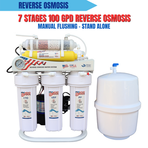 7 Stages 100 GPD Reverse Osmosis Stand Alone Manual Flushing