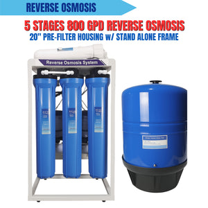 5 Stages 800 GPD Reverse Osmosis 20" Slim Type Pre-filter with Stand Alone Frame